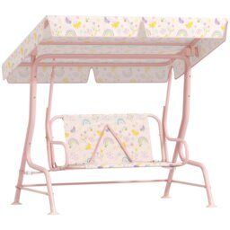 Rackhams Kids Garden Swing Chair, Swing Seat with Adjustable Canopy, Pink - thumbnail 2