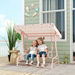 Rackhams Kids Garden Swing Chair, Swing Seat with Adjustable Canopy, Pink - thumbnail 3