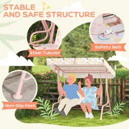 Rackhams Kids Garden Swing Chair, Swing Seat with Adjustable Canopy, Pink - thumbnail 5