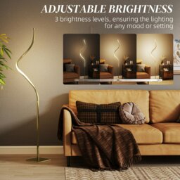 Rackhams LED Floor Lamp, Standing Lamp with3 Adjustable Brightness Gold Tone - thumbnail 5