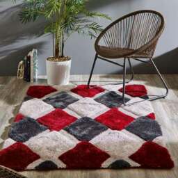Rackhams 3D Red Geometric Shaggy Rug - 60X110 cm - thumbnail 3