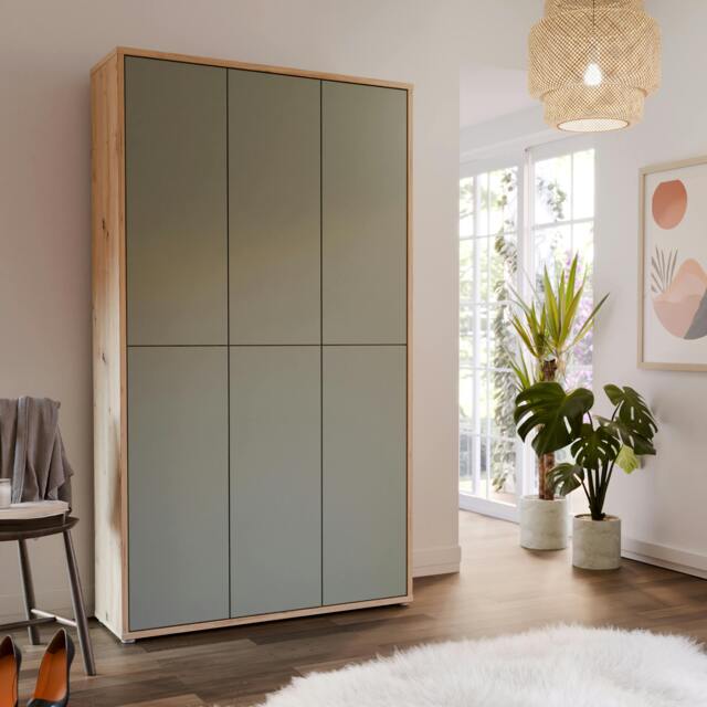 "Rackhams Alice Springs Shoe Cabinet with 6 Doors Push-to-Open in Artisan Oak and Sage Green Doors - Matt - Standard - Artisan Oak & Sage Green " - image 1
