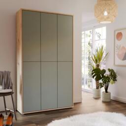 "Rackhams Alice Springs Shoe Cabinet with 6 Doors Push-to-Open in Artisan Oak and Sage Green Doors - Matt - Standard - Artisan Oak & Sage Green "