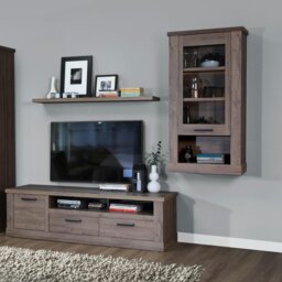 Rackhams Corona Wall Display cabinet in Tabak Oak - Full Assembly Required - Tabak Oak - Matt - thumbnail 6