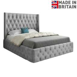 Rackhams Turin Straight Winged Upholstered Soft Velvet Bed Frame - Grey - Grey - King - thumbnail 6