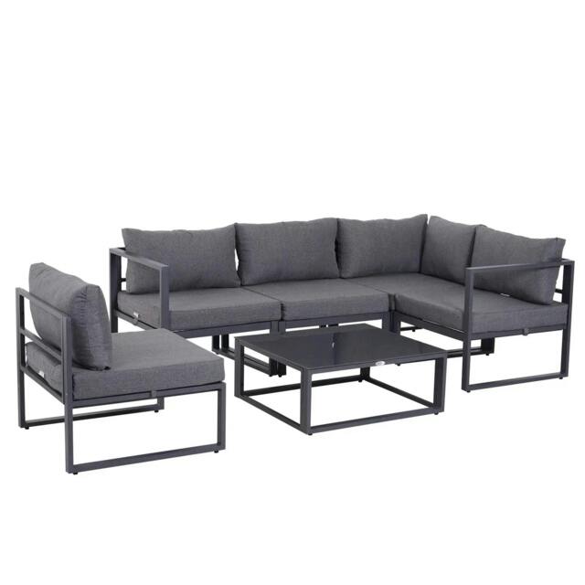 Rackhams 6 PCs Outdoor Indoor Sectional Corner Sofa Set Thick Padded Cushions Aluminium Frame 5 Seaters 1 Coffee Table Grey - image 1