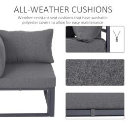 Rackhams 6 PCs Outdoor Indoor Sectional Corner Sofa Set Thick Padded Cushions Aluminium Frame 5 Seaters 1 Coffee Table Grey - thumbnail 4