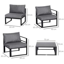 Rackhams 6 PCs Outdoor Indoor Sectional Corner Sofa Set Thick Padded Cushions Aluminium Frame 5 Seaters 1 Coffee Table Grey - thumbnail 3