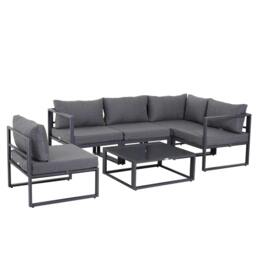 Rackhams 6 PCs Outdoor Indoor Sectional Corner Sofa Set Thick Padded Cushions Aluminium Frame 5 Seaters 1 Coffee Table Grey - thumbnail 1