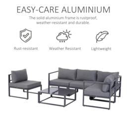 Rackhams 6 PCs Outdoor Indoor Sectional Corner Sofa Set Thick Padded Cushions Aluminium Frame 5 Seaters 1 Coffee Table Grey - thumbnail 6
