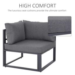 Rackhams 6 PCs Outdoor Indoor Sectional Corner Sofa Set Thick Padded Cushions Aluminium Frame 5 Seaters 1 Coffee Table Grey - thumbnail 5