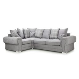 Rackhams Milan Chesterfield Fabric 4 Seater Corner Sofa - Scatter Back - Grey - Left Hand Facing - thumbnail 1
