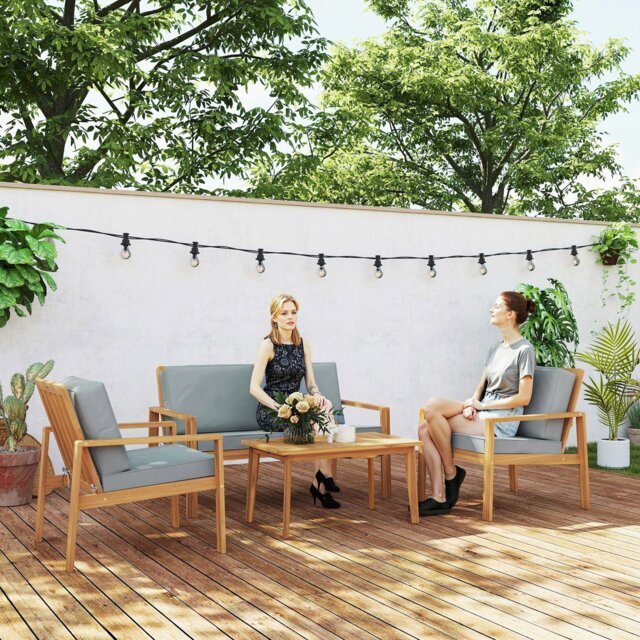 Rackhams 4 Pieces Wooden Garden Furniture Set with Cushions - Teak - Acacia Wood, Polyester - 126W x 70D x 78H cm - image 1