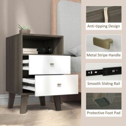 Rackhams Bedside Tables Set of 2, Modern Nightstand with 2 Drawers and Open Cubby - thumbnail 4