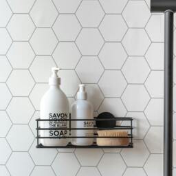 Rackhams Matt Black Stainless Steel Shower Basket Self Adhesive Wall Mounted - thumbnail 3