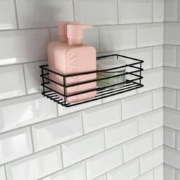Rackhams Matt Black Stainless Steel Shower Basket Self Adhesive Wall Mounted - thumbnail 4