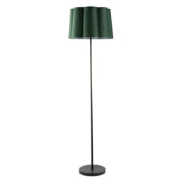 Rackhams Modern Matte Black Floor Lamp with Forest Green Velvet Scallop Shade - thumbnail 1