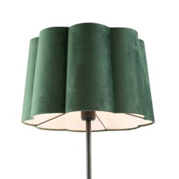Rackhams Modern Matte Black Floor Lamp with Forest Green Velvet Scallop Shade - thumbnail 4