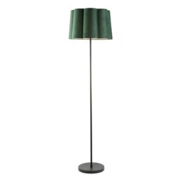Rackhams Modern Matte Black Floor Lamp with Forest Green Velvet Scallop Shade - thumbnail 2