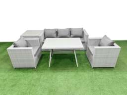Rackhams Outdoor PE Rattan Sofa Armchair Set Patio Garden Furniture Sets with Cushions Side Table Light Grey 6 Pieces - thumbnail 1