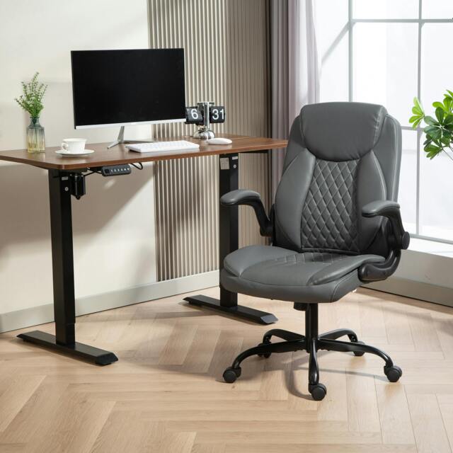 Rackhams PU Leather Office Desk Chair with Thick Cushion, Black - Charcoal grey - image 1