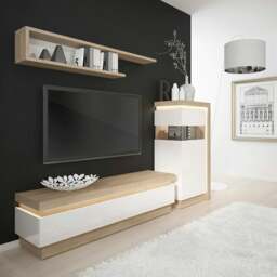 Rackhams Lyon 2 Drawer TV Cabinet in Riviera Oak/White High Gloss - 1 - thumbnail 3