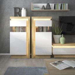 Rackhams Lyon 2 Drawer TV Cabinet in Riviera Oak/White High Gloss - 1 - thumbnail 5