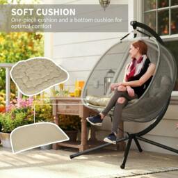 Rackhams Double Hanging Egg Chair 2 Seaters Texteline Swing Hammock Chair with Stand, Cushion and Folding Design, for Indoor and Outdoor, Brown - thumbnail 4