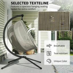Rackhams Double Hanging Egg Chair 2 Seaters Texteline Swing Hammock Chair with Stand, Cushion and Folding Design, for Indoor and Outdoor, Brown - thumbnail 3