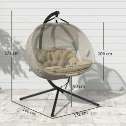 Rackhams Double Hanging Egg Chair 2 Seaters Texteline Swing Hammock Chair with Stand, Cushion and Folding Design, for Indoor and Outdoor, Brown - thumbnail 2