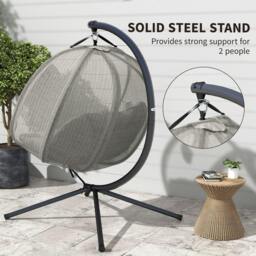 Rackhams Double Hanging Egg Chair 2 Seaters Texteline Swing Hammock Chair with Stand, Cushion and Folding Design, for Indoor and Outdoor, Brown - thumbnail 6