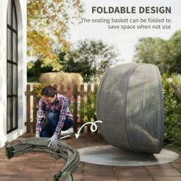 Rackhams Double Hanging Egg Chair 2 Seaters Texteline Swing Hammock Chair with Stand, Cushion and Folding Design, for Indoor and Outdoor, Brown - thumbnail 5