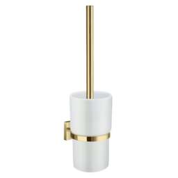 Rackhams Polished Brass Toilet Brush and Porcelain Holder