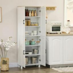 Rackhams Freestanding Kitchen Cupboard, 4-Door Storage Cabinet Organizer with Adjustable Shelves White - thumbnail 2