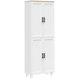 Rackhams Freestanding Kitchen Cupboard, 4-Door Storage Cabinet Organizer with Adjustable Shelves White - thumbnail 1