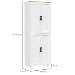 Rackhams Freestanding Kitchen Cupboard, 4-Door Storage Cabinet Organizer with Adjustable Shelves White - thumbnail 3