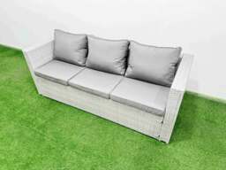 Rackhams Outdoor Rattan Garden Furniture Dining Set 8 seater Patio Rectangular Table 3 Seater Sofa Armchair Set with Big Stool - thumbnail 3