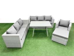 Rackhams Outdoor Rattan Garden Furniture Dining Set 8 seater Patio Rectangular Table 3 Seater Sofa Armchair Set with Big Stool - thumbnail 1