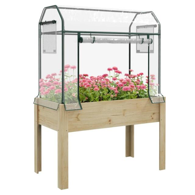 Rackhams Wooden Planter Box with Greenhouse Cover and Bed Liner, Raised Garden Bed for Vegetables, Flowers, Herbs - image 1