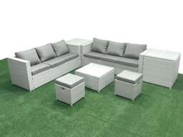 Rackhams Rattan Garden Outdoor Furniture Set 8 Seater Rattan Garden Sofa Set with 2 Small Footstool 2 Side Tables Light Grey Mixed - thumbnail 1