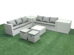 Rackhams Rattan Garden Outdoor Furniture Set 8 Seater Rattan Garden Sofa Set with 2 Small Footstool 2 Side Tables Light Grey Mixed - thumbnail 2