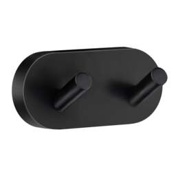Rackhams Matt Black Double Towel Hook Rail 40mm x 90mm Wall Mounted Bathroom Rounded Robe Hooks Clothes Hanger Coat Peg