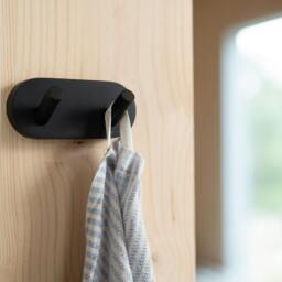 Rackhams Matt Black Double Towel Hook Rail 40mm x 90mm Wall Mounted Bathroom Rounded Robe Hooks Clothes Hanger Coat Peg - thumbnail 3