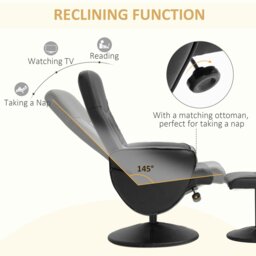 Rackhams PU Leather Armchair and Footrest Swivel Recliner - Black - PU, Sponge, Metal - thumbnail 4
