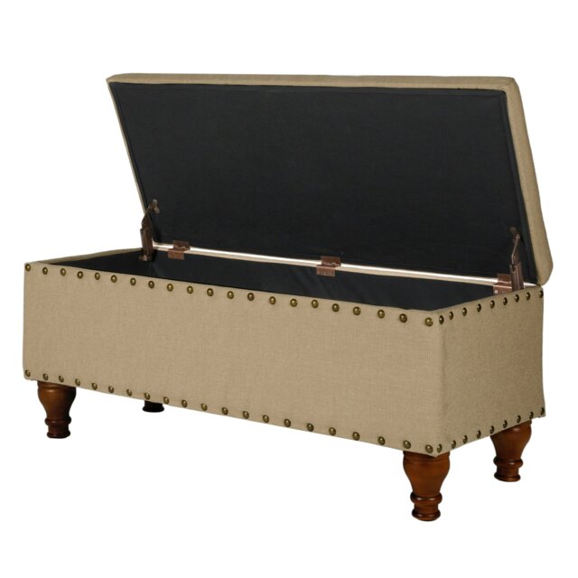 Rackhams Chelsea Storage Ottoman Bench - Tan/Brass Upholstered with flip lid - Tan/Brass - image 1