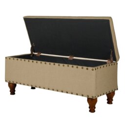 Rackhams Chelsea Storage Ottoman Bench - Tan/Brass Upholstered with flip lid - Tan/Brass - thumbnail 1