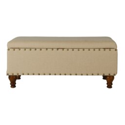 Rackhams Chelsea Storage Ottoman Bench - Tan/Brass Upholstered with flip lid - Tan/Brass - thumbnail 2