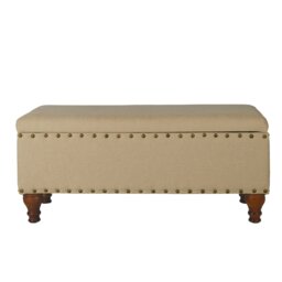 Rackhams Chelsea Storage Ottoman Bench - Tan/Brass Upholstered with flip lid - Tan/Brass - thumbnail 4
