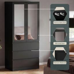Rackhams Denver 2 Door 3 Drawer Mirrored Wardrobe - White - thumbnail 6