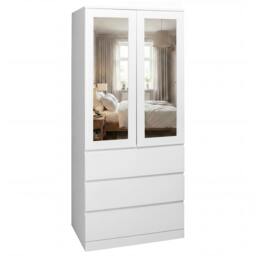 Rackhams Denver 2 Door 3 Drawer Mirrored Wardrobe - White